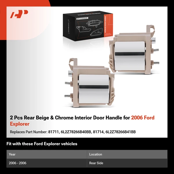 2 Pcs Rear Beige & Chrome Interior Door Handle for 2006 Ford Explorer