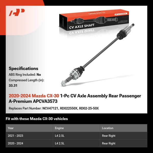 2020-2024 Mazda CX-30 1-Pc CV Axle Assembly Rear Passenger A-Premium APCVA3573