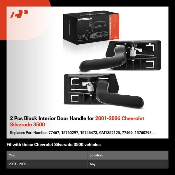 2 Pcs Black Interior Door Handle for 2001-2006 Chevrolet Silverado 3500