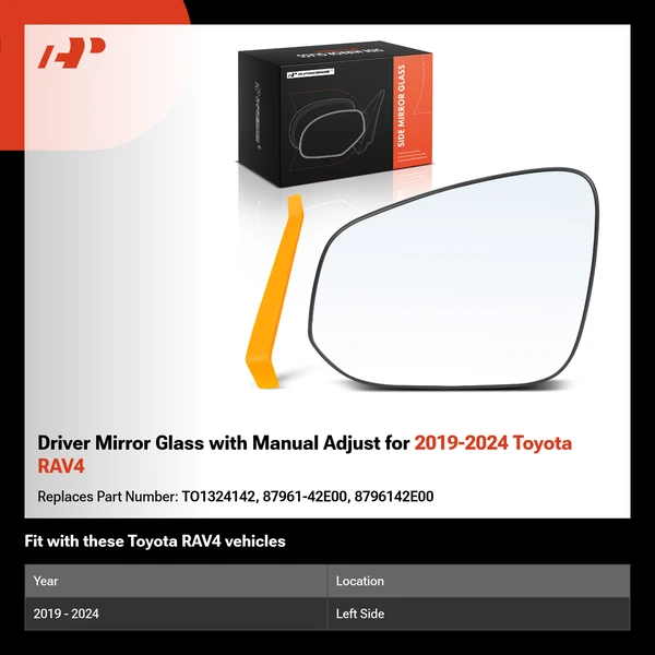 Driver Mirror Glass with Manual Adjust for 2019-2024 Toyota RAV4