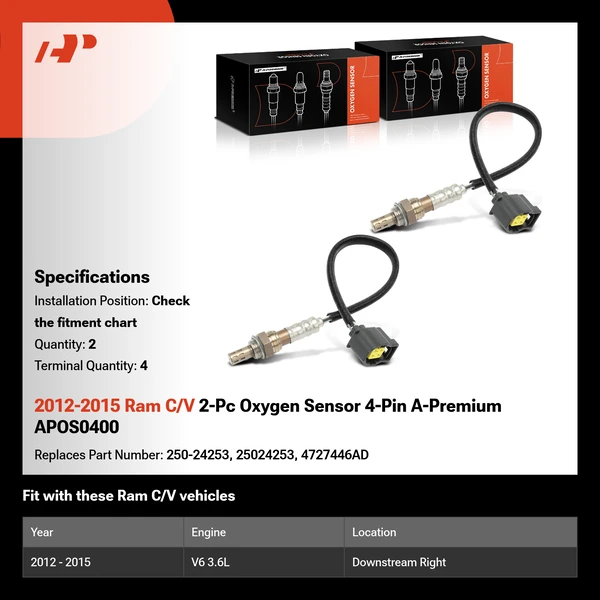 2012-2015 Ram C/V 2-Pc Oxygen Sensor 4-Pin A-Premium APOS0400
