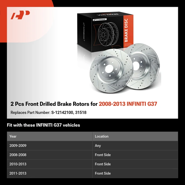 2 Pcs Front Drilled Brake Rotors for 2008-2013 INFINITI G37