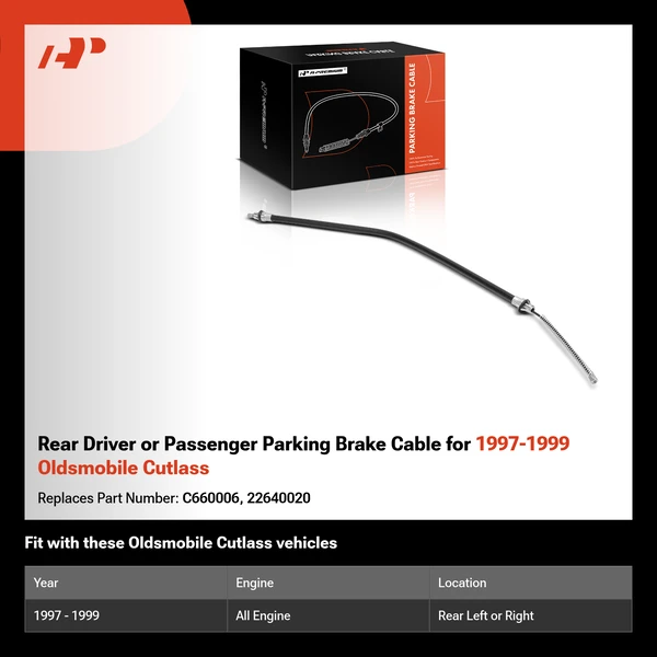Rear Driver or Passenger Parking Brake Cable for 1997-1999 Oldsmobile Cutlass