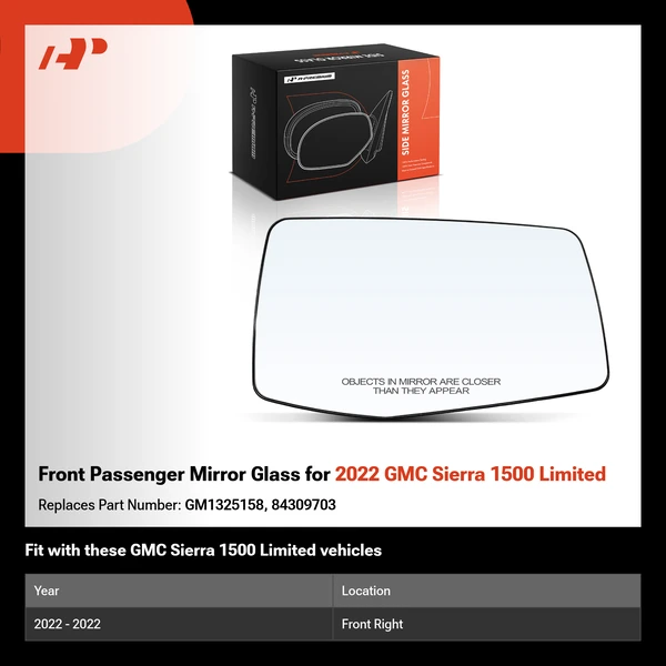 Front Passenger Mirror Glass for 2022 GMC Sierra 1500 Limited