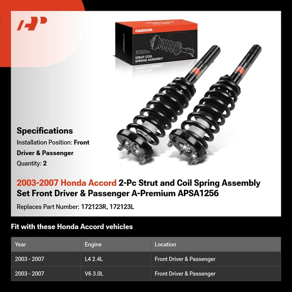 2003-2007 Honda Accord 2-Pc Strut and Coil Spring Assembly Set Front Driver & Passenger A-Premium APSA1256
