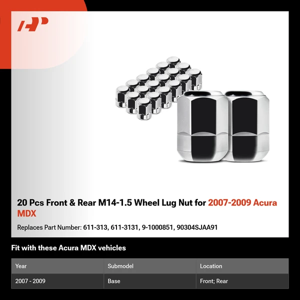 20 Pcs Front & Rear M14-1.5 Wheel Lug Nut for 2007-2009 Acura MDX