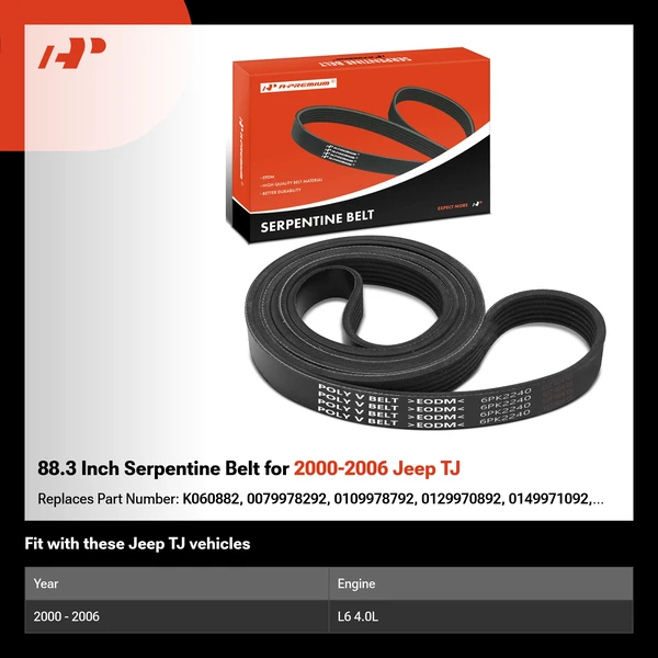 88.3 Inch Serpentine Belt for 2000-2006 Jeep TJ