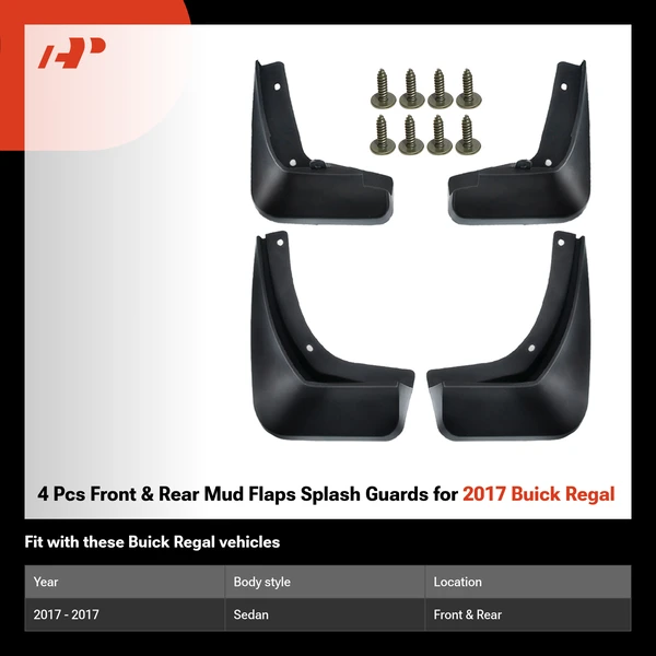 4 Pcs Front & Rear Mud Flaps Splash Guards for 2017 Buick Regal