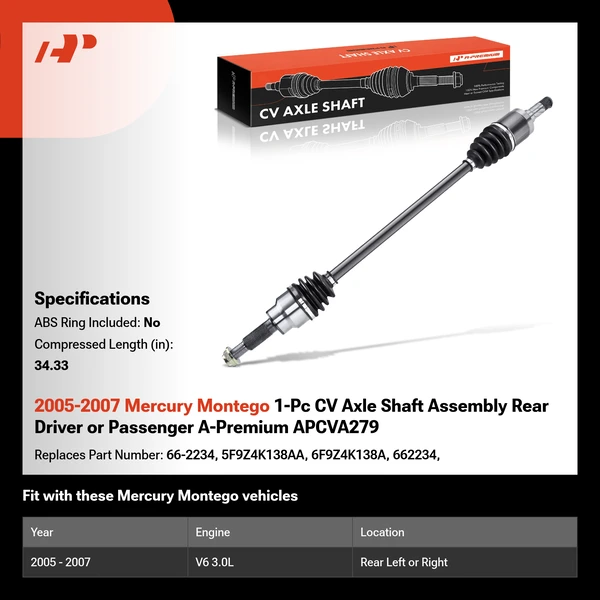 2005-2007 Mercury Montego 1-Pc CV Axle Shaft Assembly Rear Driver or Passenger A-Premium APCVA279