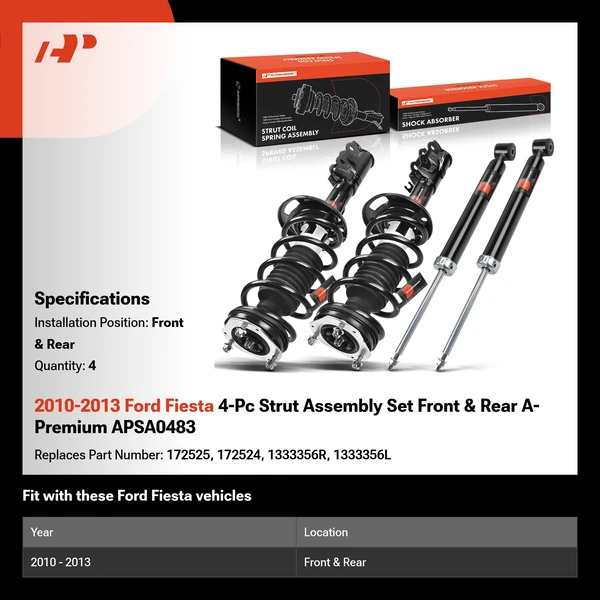 2010-2013 Ford Fiesta 4-Pc Strut Assembly Set Front & Rear A-Premium APSA0483