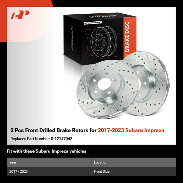 2 Pcs Front Drilled Brake Rotors for 2017-2023 Subaru Impreza