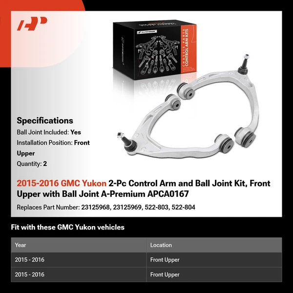 2015-2016 GMC Yukon 2-Pc Control Arm and Ball Joint Kit, Front Upper with Ball Joint A-Premium APCA0167