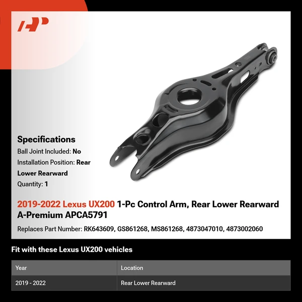 2019-2022 Lexus UX200 1-Pc Control Arm, Rear Lower Rearward A-Premium APCA5791