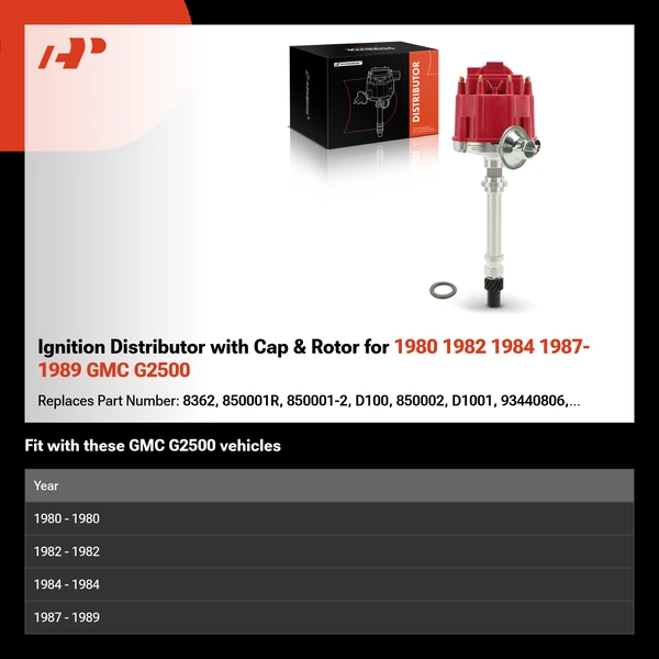 Ignition Distributor with Cap & Rotor for 1980 1982 1984 1987-1989 GMC G2500