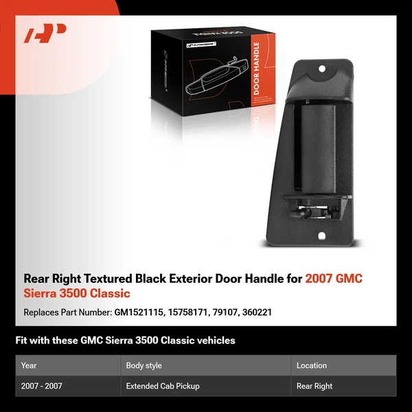 Rear Right Textured Black Exterior Door Handle for 2007 GMC Sierra 3500 Classic