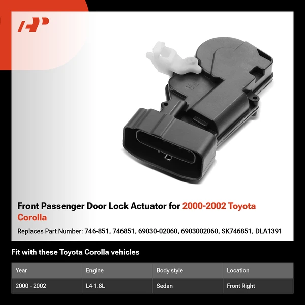 Front Passenger Door Lock Actuator for 2000-2002 Toyota Corolla