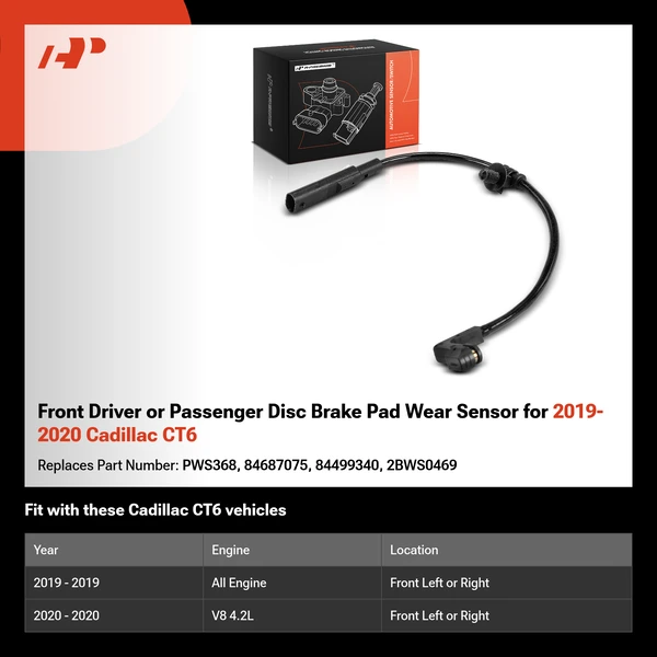 Front Driver or Passenger Disc Brake Pad Wear Sensor for 2019-2020 Cadillac CT6