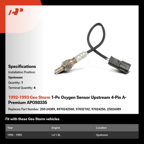 1992-1993 Geo Storm 1-Pc Oxygen Sensor Upstream 4-Pin A-Premium APOS0335