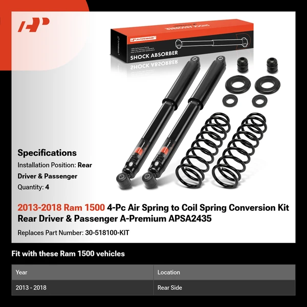 2013-2018 Ram 1500 4-Pc Air Spring to Coil Spring Conversion Kit Rear Driver & Passenger A-Premium APSA2435