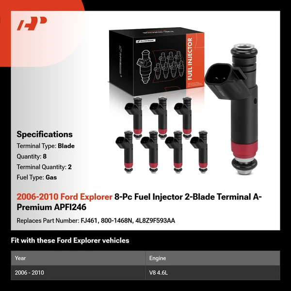 2006-2010 Ford Explorer 8-Pc Fuel Injector 2-Blade Terminal A-Premium APFI246