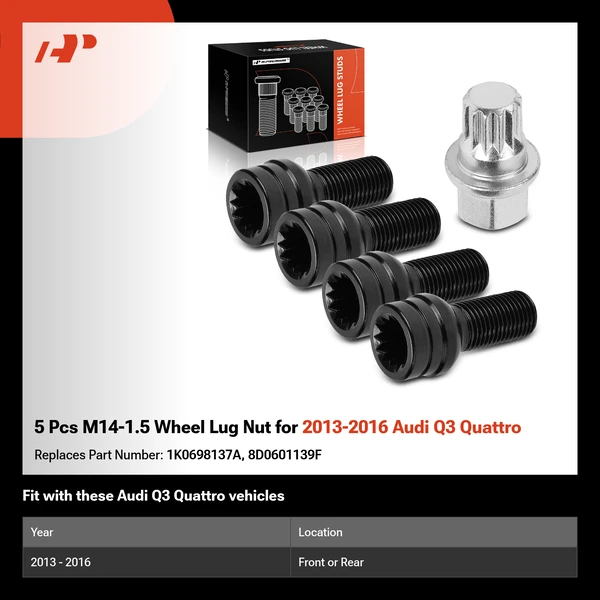 5 Pcs M14-1.5 Wheel Lug Nut for 2013-2016 Audi Q3 Quattro