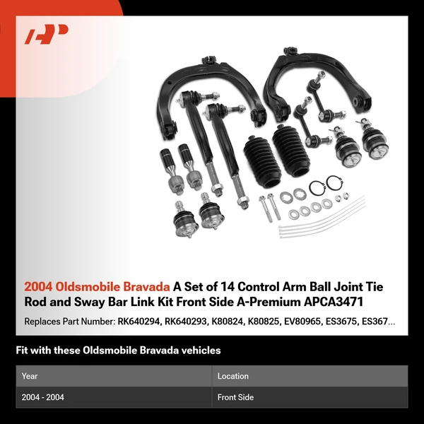 2004 Oldsmobile Bravada A Set of 14 Control Arm Ball Joint Tie Rod and Sway Bar Link Kit Front Side A-Premium APCA3471