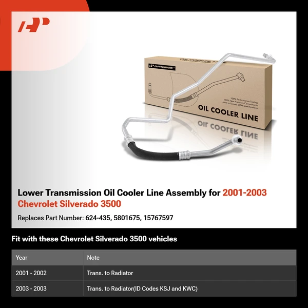 Lower Transmission Oil Cooler Line Assembly for 2001-2003 Chevrolet Silverado 3500