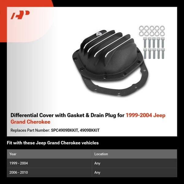 Differential Cover with Gasket & Drain Plug for 1999-2004 Jeep Grand Cherokee