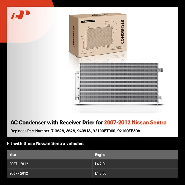 AC Condenser with Receiver Drier for 2007-2012 Nissan Sentra