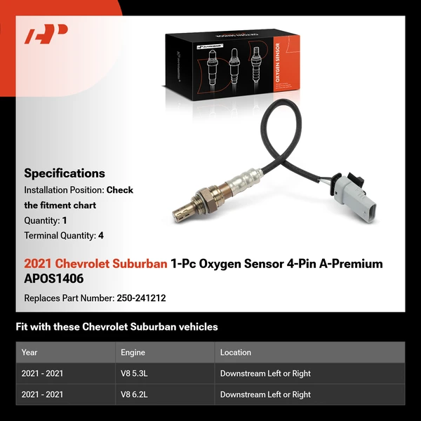 2021 Chevrolet Suburban 1-Pc Oxygen Sensor 4-Pin A-Premium APOS1406