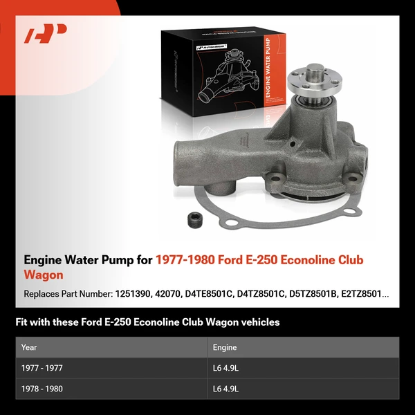 Engine Water Pump for 1977-1980 Ford E-250 Econoline Club Wagon