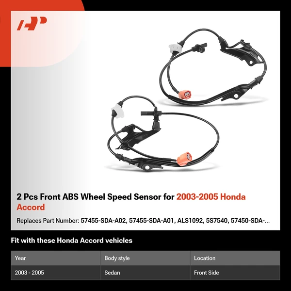 2 Pcs Front ABS Wheel Speed Sensor for 2003-2005 Honda Accord