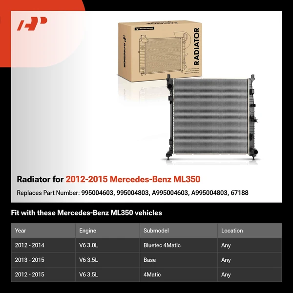 Radiator for 2012-2015 Mercedes-Benz ML350