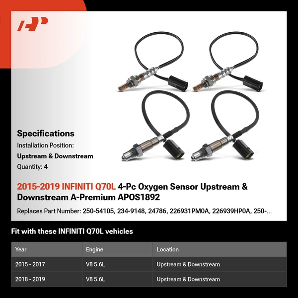 2015-2019 INFINITI Q70L 4-Pc Oxygen Sensor Upstream & Downstream A-Premium APOS1892