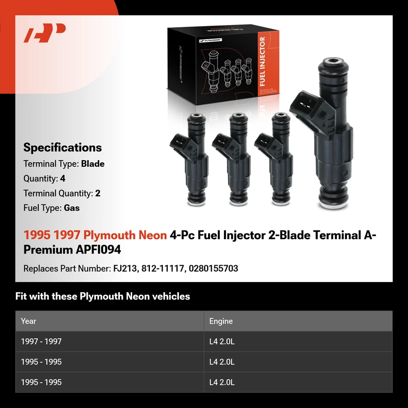 1995 1997 Plymouth Neon 4-Pc Fuel Injector 2-Blade Terminal A-Premium APFI094