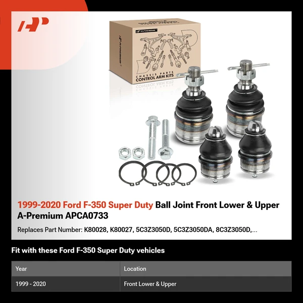 1999-2020 Ford F-350 Super Duty Ball Joint Front Lower & Upper A-Premium APCA0733