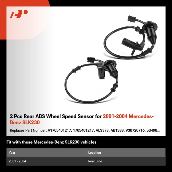 2 Pcs Rear ABS Wheel Speed Sensor for 2001-2004 Mercedes-Benz SLK230
