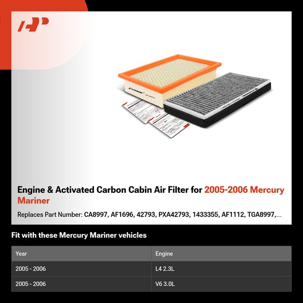 Engine & Activated Carbon Cabin Air Filter for 2005-2006 Mercury Mariner