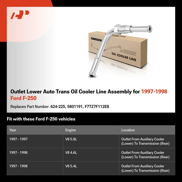 Outlet Lower Auto Trans Oil Cooler Line Assembly for 1997-1998 Ford F-250
