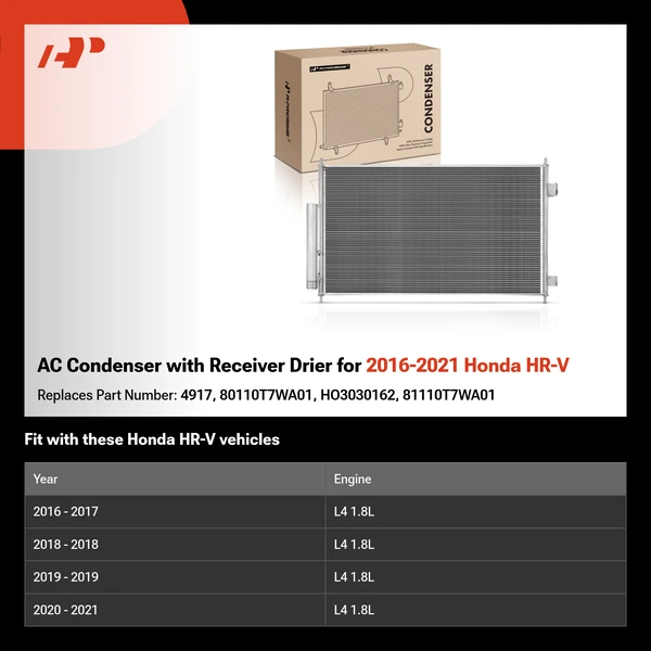 AC Condenser with Receiver Drier for 2016-2021 Honda HR-V