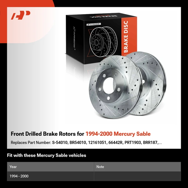 Front Drilled Brake Rotors for 1994-2000 Mercury Sable
