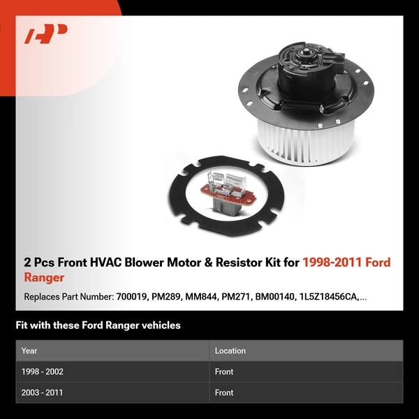 2 Pcs Front HVAC Blower Motor & Resistor Kit for 1998-2011 Ford Ranger