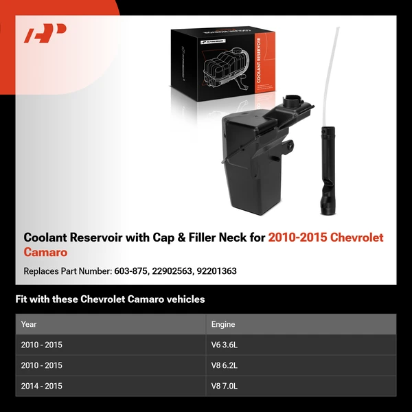 Coolant Reservoir with Cap & Filler Neck for 2010-2015 Chevrolet Camaro