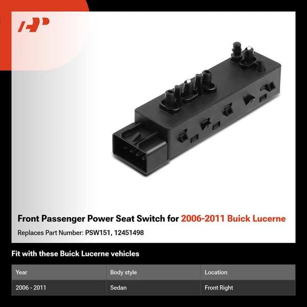 Front Passenger Power Seat Switch for 2006-2011 Buick Lucerne