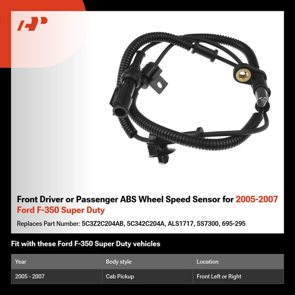 Front Driver or Passenger ABS Wheel Speed Sensor for 2005-2007 Ford F-350 Super Duty