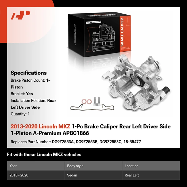 2013-2020 Lincoln MKZ 1-Pc Brake Caliper Rear Left Driver Side 1-Piston A-Premium APBC1866