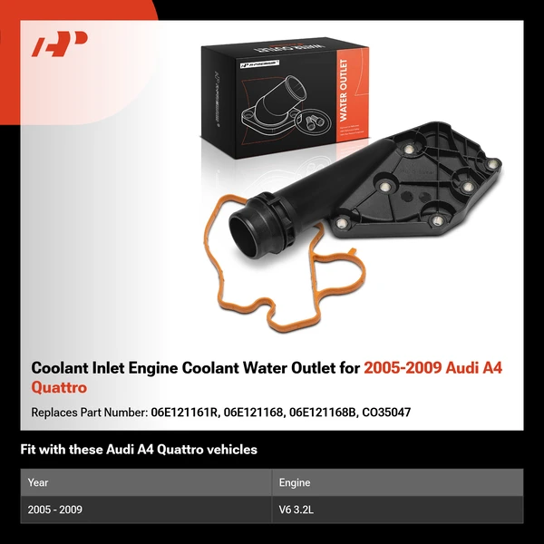 Coolant Inlet Engine Coolant Water Outlet for 2005-2009 Audi A4 Quattro