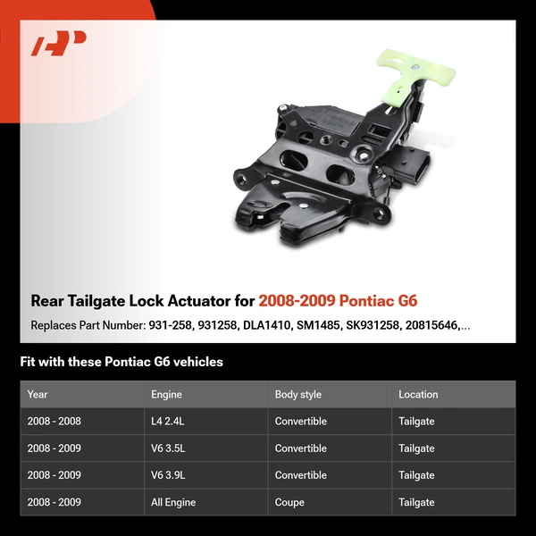 Rear Tailgate Lock Actuator for 2008-2009 Pontiac G6