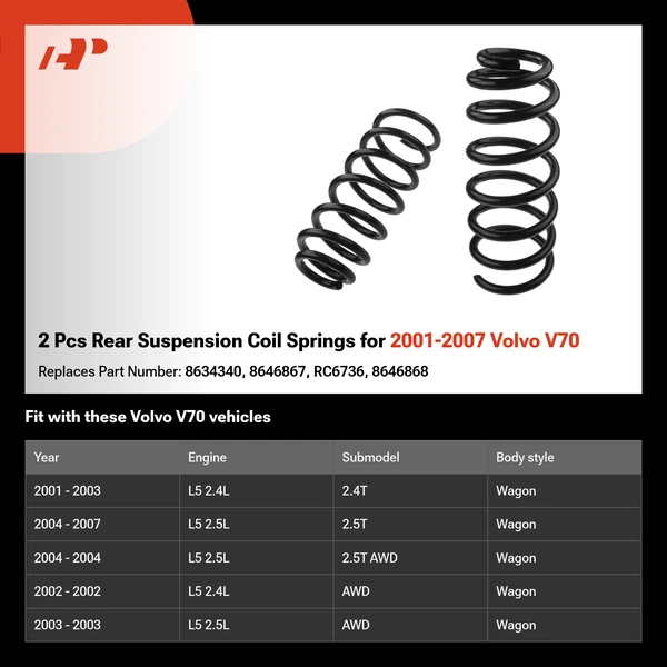2 Pcs Rear Suspension Coil Springs for 2001-2007 Volvo V70