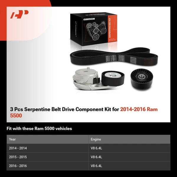 3 Pcs Serpentine Belt Drive Component Kit for 2014-2016 Ram 5500